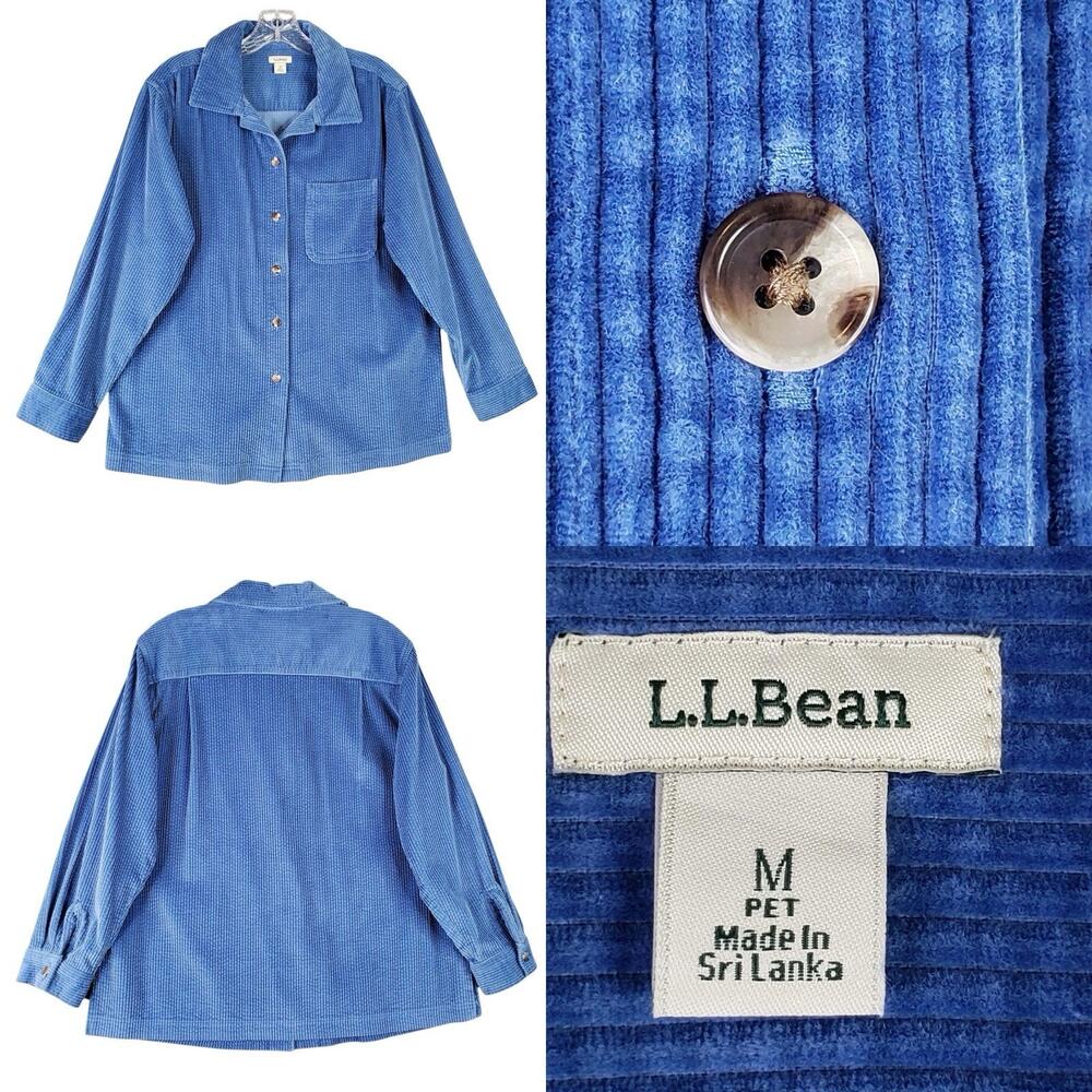 LL Bean Button Down Shirt Corduroy LS Women’s Size Medium M Petite Blue